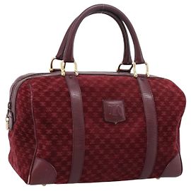 Céline Bolsa Boston CELINE Macadam Canvas Suede Bordeaux Gold Auth 199667
