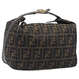 FENDI Zucca Canvas Vanity Handtasche Braun Goldfarben Auth 199059
