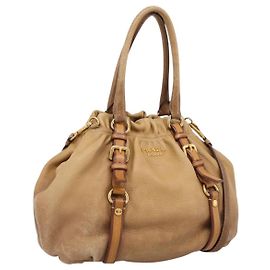 Borsa a mano PRADA in pelle 2way Beige Oro Auth 199056