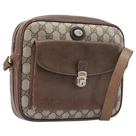 Bolso de hombro GUCCI GG Supreme PVC Cuero Beige Tono Dorado Auth ep15669