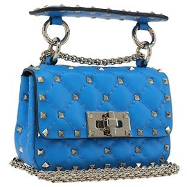 VALENTINO Micro Rockstud Chain Schultertasche Leder 2way Blau Auth 198466V