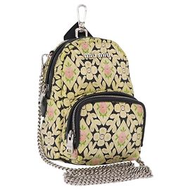 Miu Miu Schultertasche Satin Gelb Silber Auth 195988M