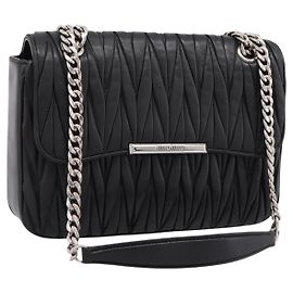 Bolso de hombro Miu Miu Matelassé con cadena de cuero negro plateado Auth 200939M