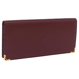 Cartera bifold CARTIER Must Line de cuero Bordeaux Gold Auth am12408V