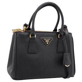 Borsa a Mano PRADA Saffiano 2way Nero Tono Oro Auth 199176M