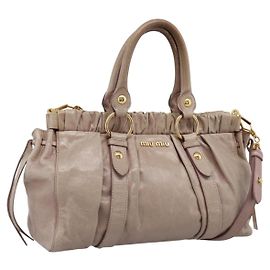 Borsa a mano Miu Miu Vitellolux 2way Beige Gold Auth 199109V