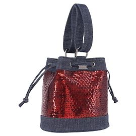 Borsa a mano CHANEL Canvas Paillettes Rosso CC Auth 197209SAV
