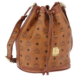 Borsa a tracolla MCM Vicetos Logogram PVC Leather Brown Gold Auth 200898