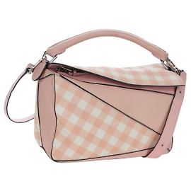 Borsa LOEWE Puzzle Bag Medium in pelle 2 vie Rosa Argento Auth 197442A