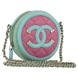 Borsa CHANEL Chain CC Filigree Matelasse Caviar Skin Pink Gold CC Auth 197471A