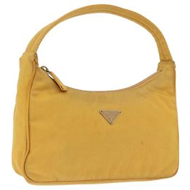 Bolsa de mão PRADA Nylon Amarelo Prata Auth 197846