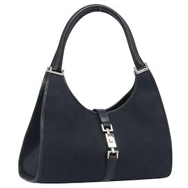 Borsa a Mano GUCCI GG Canvas Jackie Nero Argento 002 1067 Auth 199636V