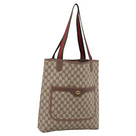 GUCCI GG Supreme Web Sherry Line Tote Bag PVC Beige Gold 002 58 6487 Auth 199161