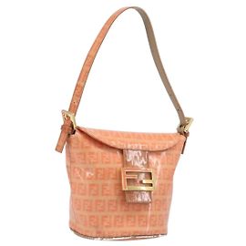Bolsa de mão FENDI Zucchino Mamma Baguette em verniz laranja e tom dourado Auth 198931
