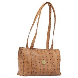 Borsa Tote MCM Vicetos Logogram PVC Leather Brown Gold Auth 200953