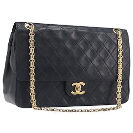 CHANEL Matelasse Chain Hand Bag Lamb Skin Black Gold CC Auth yk20843V