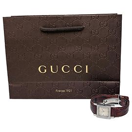 Vintage Gucci Armbanduhr aus Edelstahl und Krokodilleder Silber Braun