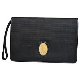 Vintage Cartier Leather Wallet Black Gold Snap