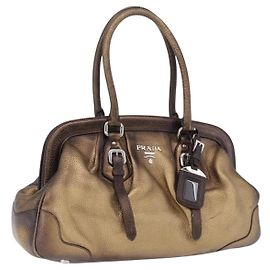 Borsa a mano PRADA in pelle tono oro Auth yk20860V