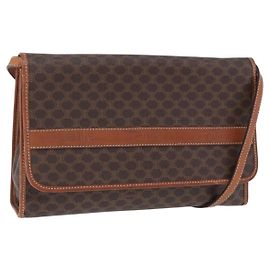 Céline Sac à bandoulière CELINE Macadam Canvas PVC Leather Brown Gold Auth ka5827