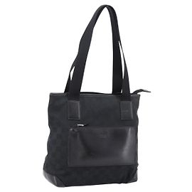 Borsa Tote GUCCI GG Canvas Nero Argento 019 0402 Auth 197830