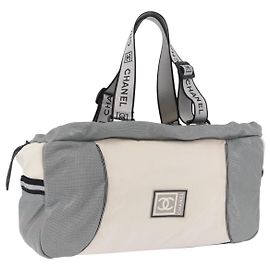 CHANEL Sports Line Boston Bag aus Canvas Weiß Silber CC Auth 197702V