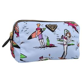 Pouch PRADA Nylon Azzurro Oro Auth 200256A