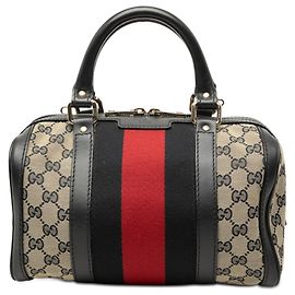 Borsa Boston Satchel Gucci Small GG Canvas Web Joy Nera