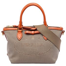 Beige Prada Canvas Canapa Logo Bow Satchel