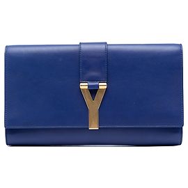 Clutch Chyc Ligne in pelle blu Saint Laurent