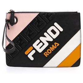 Fendi Fila Mania Multicolor Clutch aus geprägtem Zucca-Leder in Schwarz