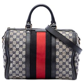 Borsa Boston Satchel Gucci Joy Medium in tela GG beige con banda Web