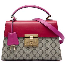 Borsa Satchel Gucci Small GG Supreme con Lucchetto Beige