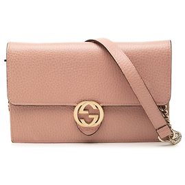 Borsa a tracolla con catena Gucci Dollar in pelle di vitello marrone con G intrecciate
