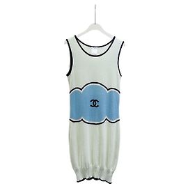 Chanel Ärmelloses Strickkleid Shift mit CC Logo Baumwolle