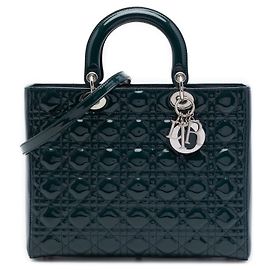 Borsa Satchel Lady Dior Large in pelle laccata Cannage Verde