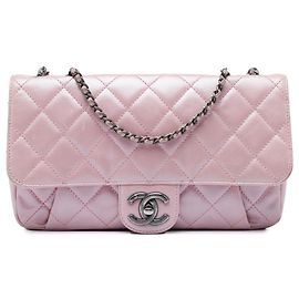 Borsa a tracolla Chanel Medium Quilted Metallic Calfskin Coco Pleats rosa con catena