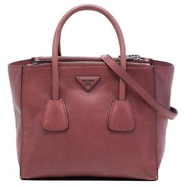 Borsa Satchel Prada Glace Calf a due tasche, Rosa