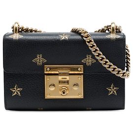 Borsa a tracolla Gucci Small in pelle di vitello nera con Bee Star e lucchetto
