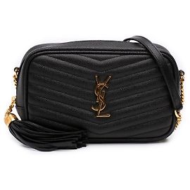 Bolso Lou Camera Mini Grain de Poudre Chevron Monogram Negro Saint Laurent