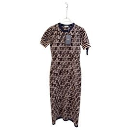 Vestido Fendi de lana marrón con logotipo FF