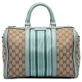 Gucci Medium GG Canvas Web Joy Boston Bag Satchel Beige