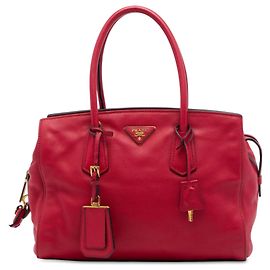 Borsa Tote convertibile con zip Prada Vitello Daino rossa