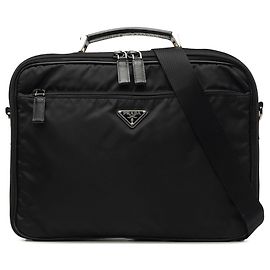 Borsa business Prada in Tessuto con rifiniture in Saffiano nera