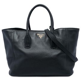 Borsa tote convertibile Prada Vitello Daino nera