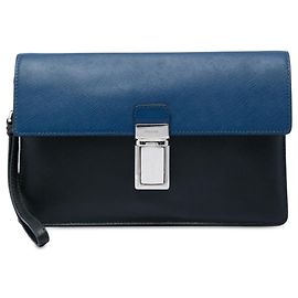Prada Bicolor Saffiano Clutch Black mit Push-Lock-Verschluss