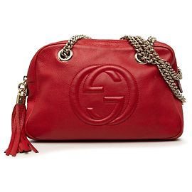 Borsa a tracolla Gucci Soho Chain Zip in pelle di vitello rossa