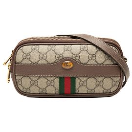 Borsa a tracolla Gucci Mini GG Supreme Web Ophidia Triple Zip Beige