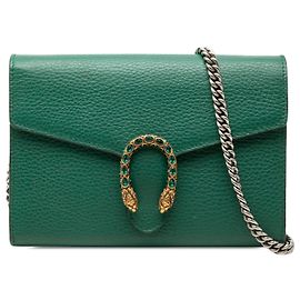 Borsa a tracolla Dionysus Gucci in pelle di vitello verde con portafoglio e catena