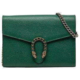 Borsa a tracolla Dionysus Gucci in pelle di vitello verde con portafoglio e catena